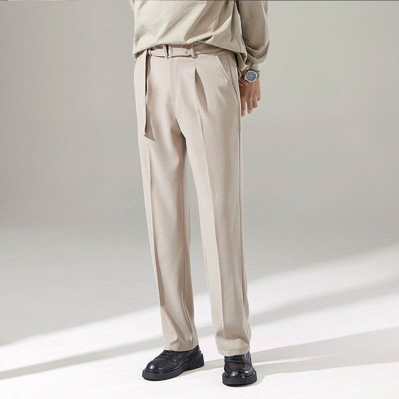 Detachable Belt Draping Wide-leg Suit Chinos Trouser For Men