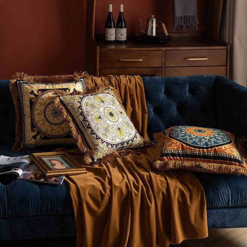 Pillow Sofa High-grade Sense Tassel Light Luxury style-gold rimmed Pillows