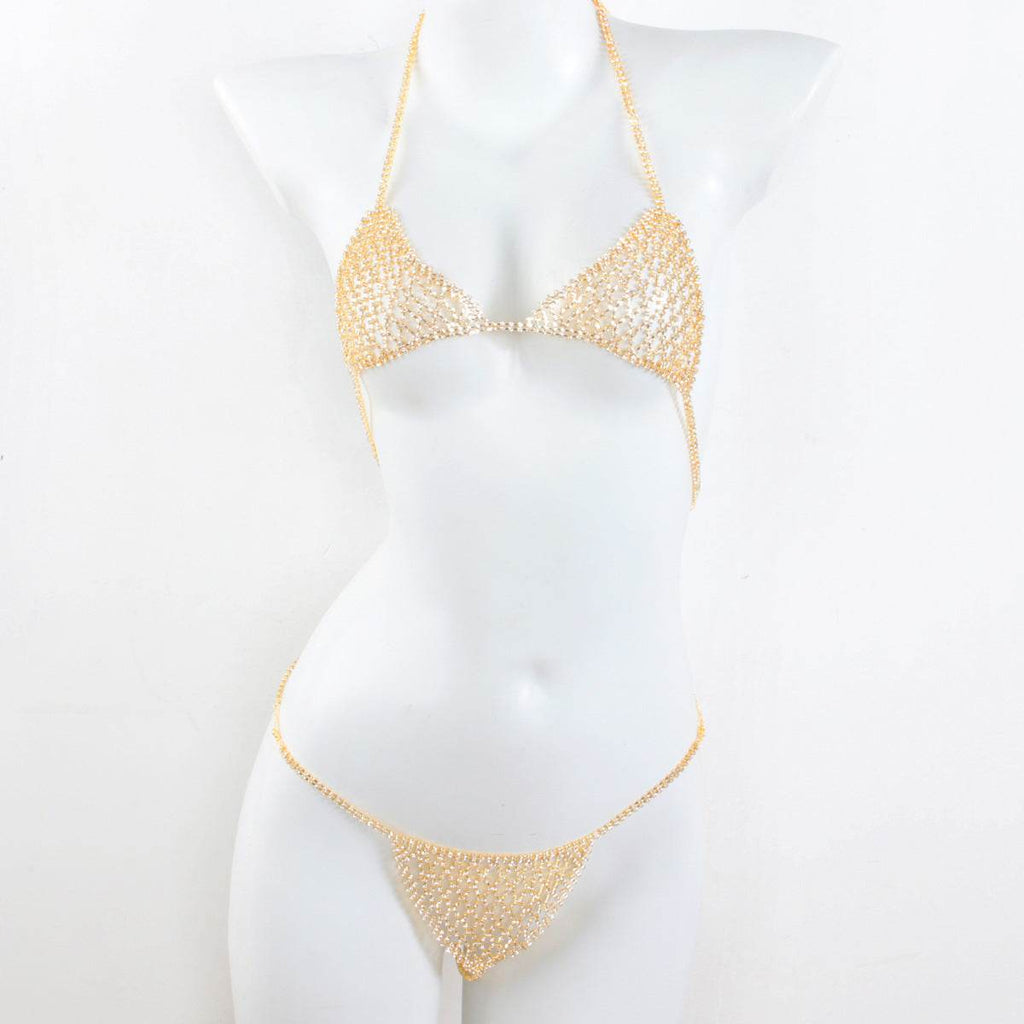 Lingerie Nightclub Body Chains – Diamond Rhinestone Bra and Panties Set