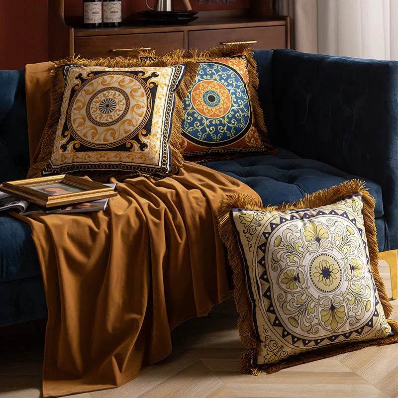 Pillow Sofa High-grade Sense Tassel Light Luxury style-gold rimmed Pillows