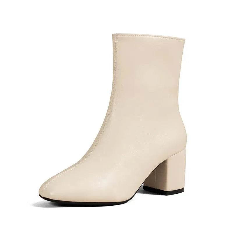 Winter Chunky Heel Pointed Toe Boots With Side Zipper Fashion Mid-calf Boot For Women Shoes