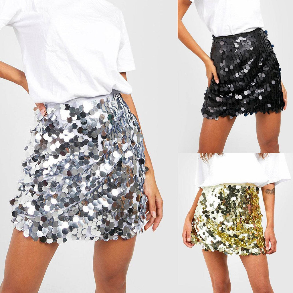 High Waist Sequined Mini Skirt