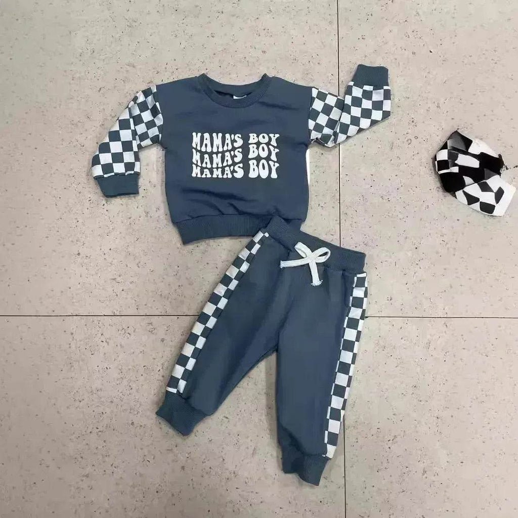 Children Plaid Printed Long-sleeve Sweater Set  Casual baby outfit for Boys Baby two piece for boys