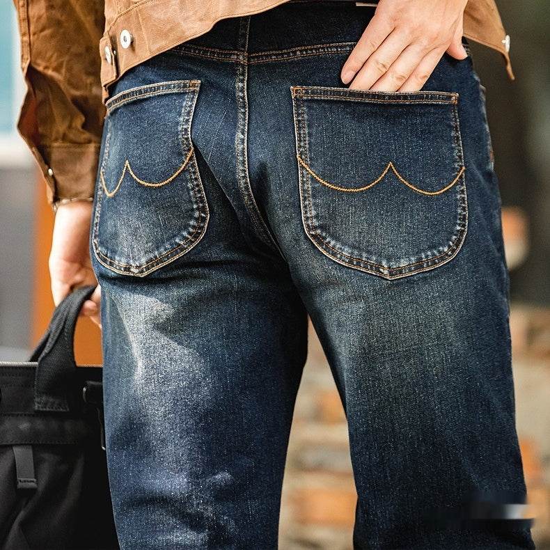 Denim Cotton Men's Vintage Denim Washed Straight Jeans pant