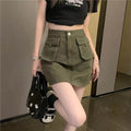 Workwear Denim Skirt Women's A- Line High Waist Mini Cargo Skirt