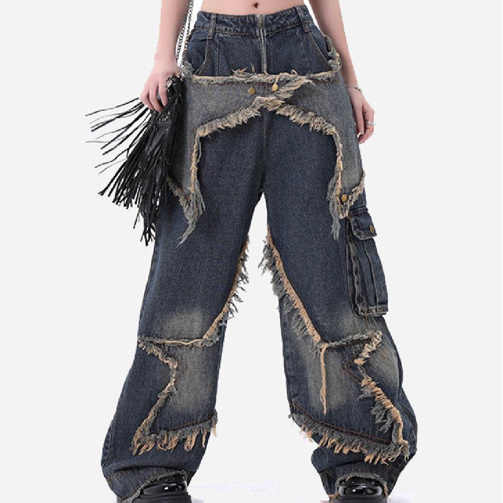 Distressed Denim Pant for women Oversized Streetstyle Patch Cargo Jeans Pant