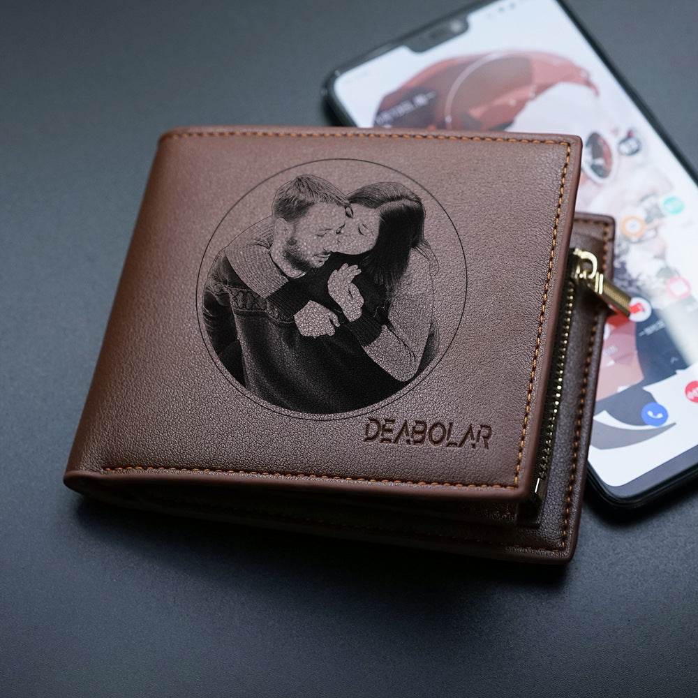 Custom Men's leather Wallet Zipper Valentine's Day gift  Personalized Men's Wallet