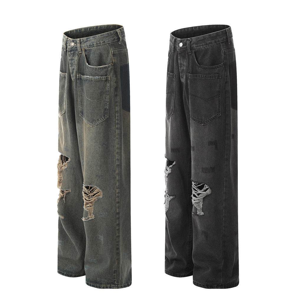 Pocket Design Loose Denim Straight-leg Trousers Men Jeans
