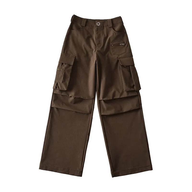 Retro High Waist Multi-pocket Cargo Pants Women