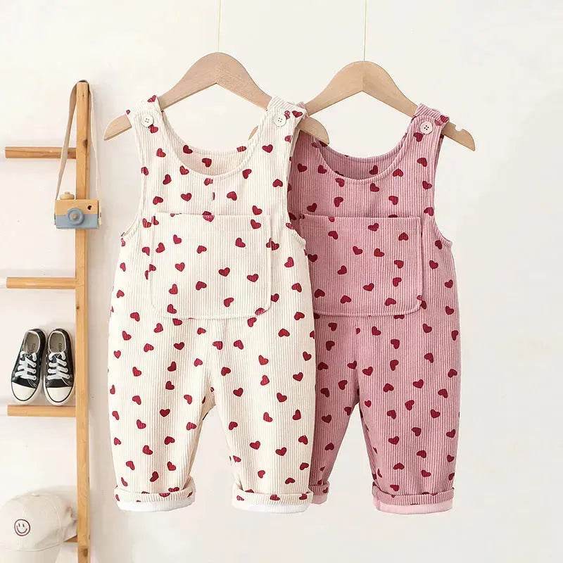 Fashion Girls Heart Printing Corduroy Overalls Baby girl Romper Jumpsuit