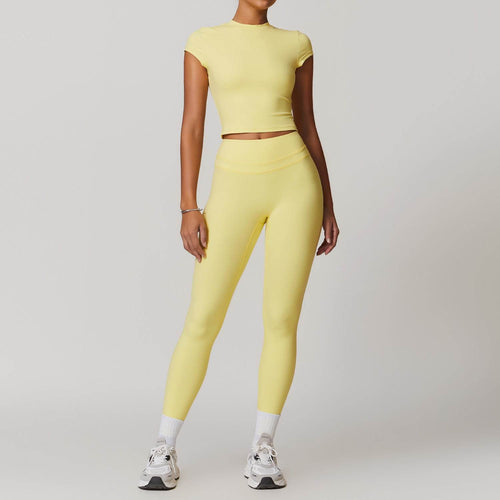 2pcs Nude feel short sleeve Workout Clothes for women Yoga Gym Clothes set