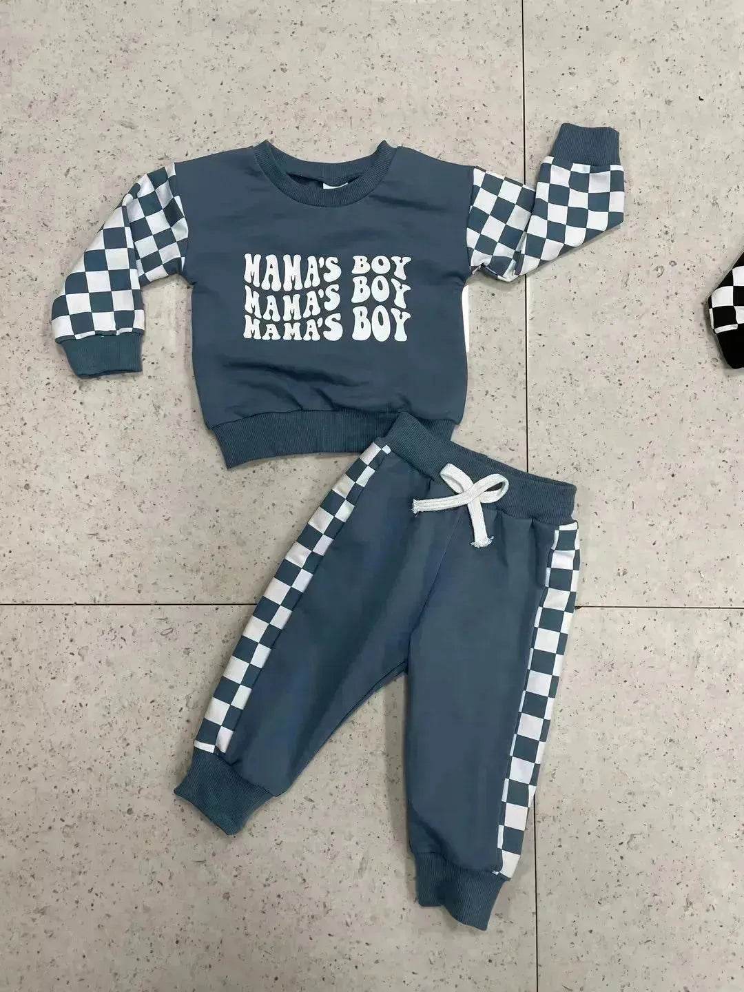 Children Plaid Printed Long-sleeve Sweater Set  Casual baby outfit for Boys Baby two piece for boys
