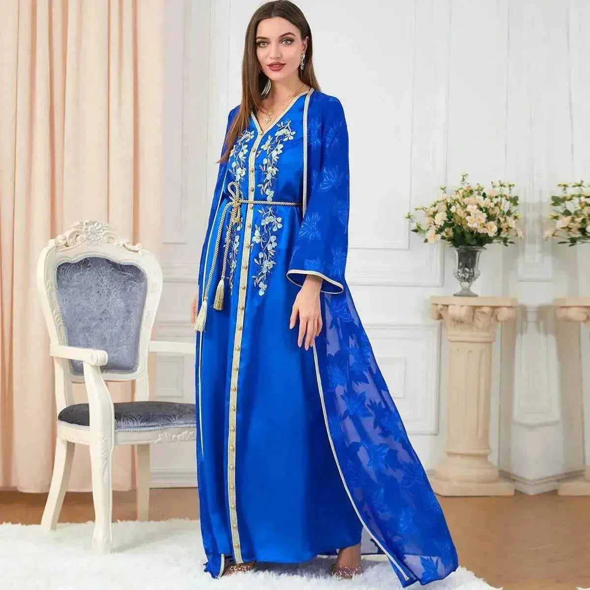 Arab  Women's Robes V-neck Suit Dress