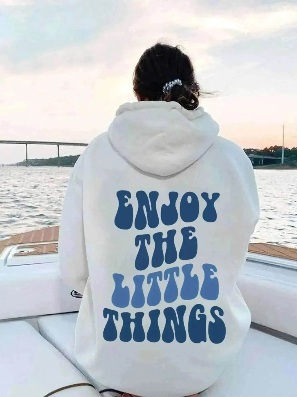 Back Text Oversized Hoodie - ENJOY THE LITTLE THINGS