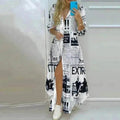 Button Fashion Print Long Sleeve Shirt Charming Dress Women