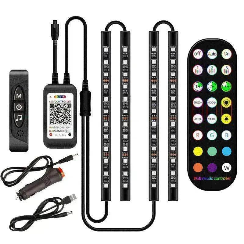 Car RGB Strip Lights: Wireless Music Control, Waterproof LED, Remote.