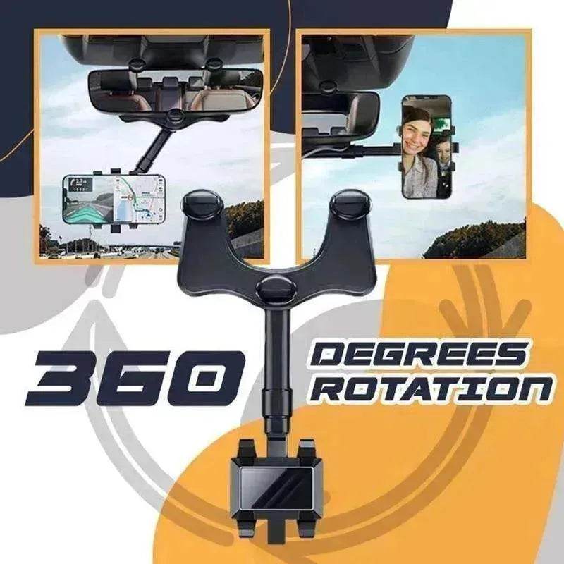 Car Rearview Mirror Phone Holder: Rotatable, Retractable, 360°, All Phones & Cars