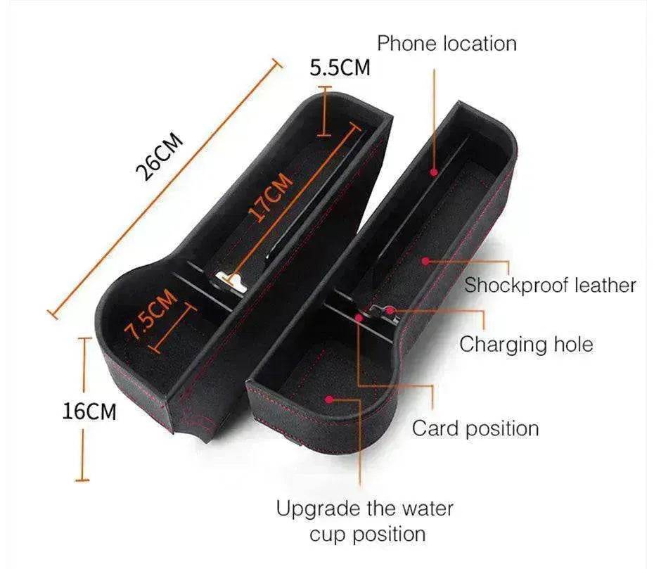 Car Seat Gap Organizer with Charging Hole – Leather Car Side Storage Box for Phone, Keys & Essentials