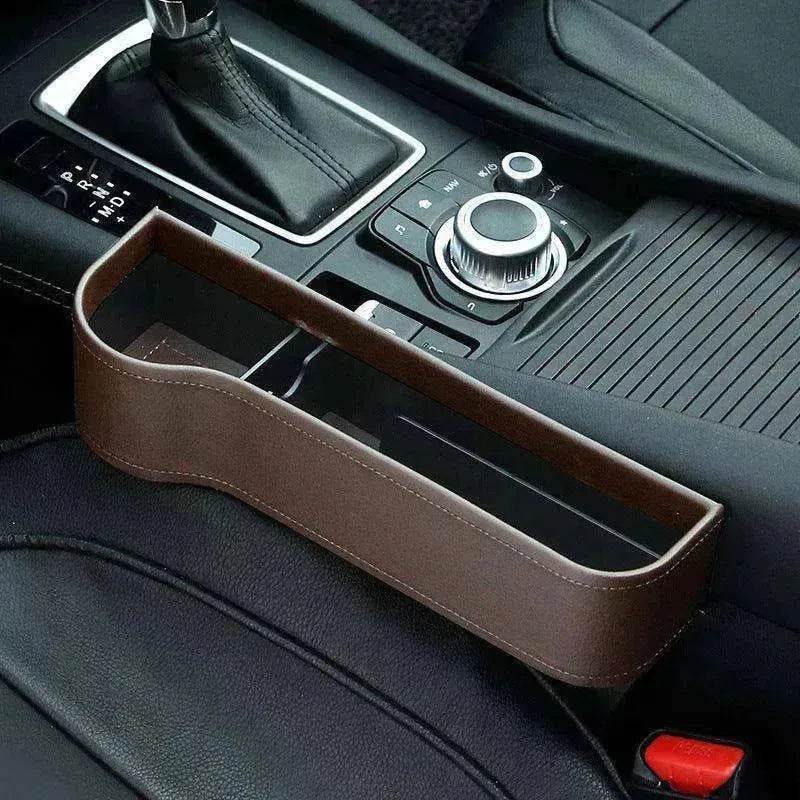Car Seat Gap Organizer with Charging Hole – Leather Car Side Storage Box for Phone, Keys & Essentials