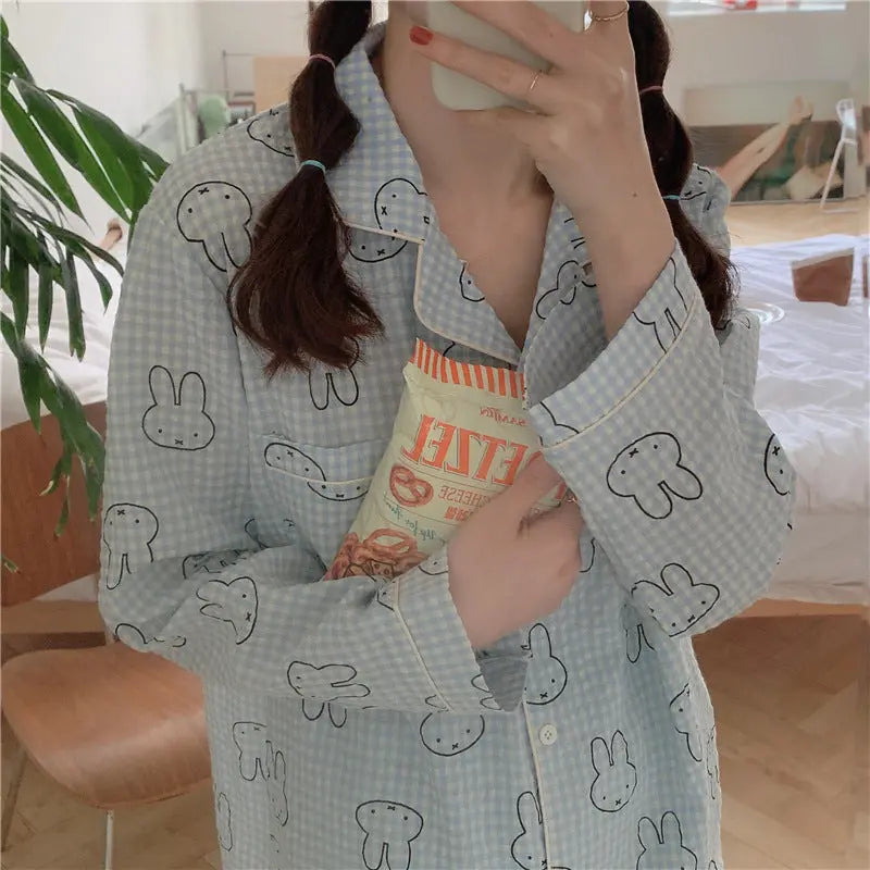 Cute Rabbit Pajamas For Women Sweet Long Sleeve Cardigan Suit