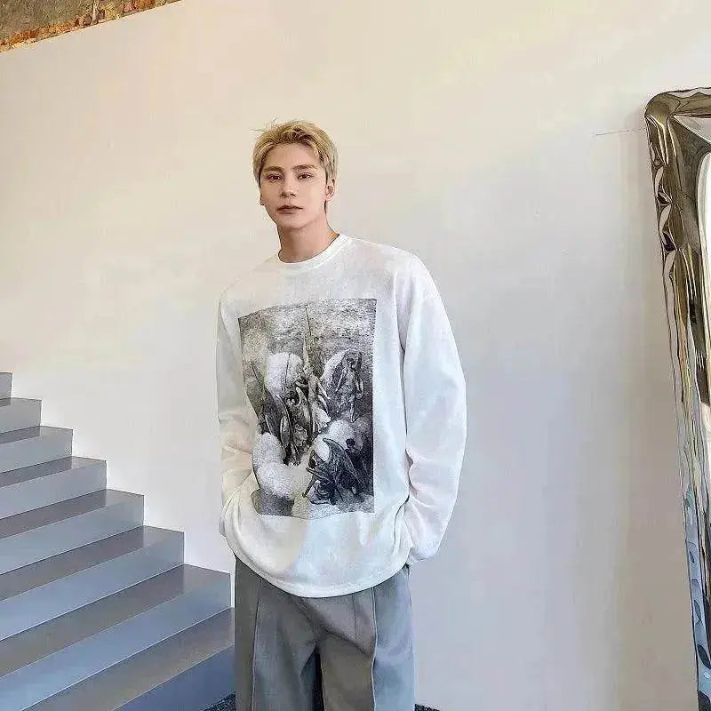 Fashion Painting Printing Long Sleeve Shirt top.