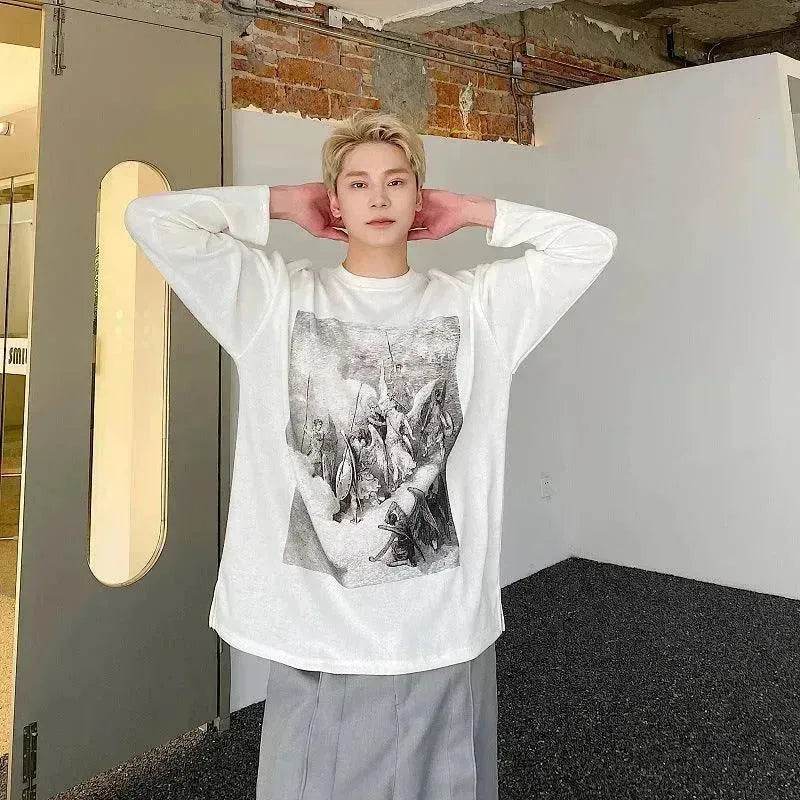 Fashion Painting Printing Long Sleeve Shirt top.