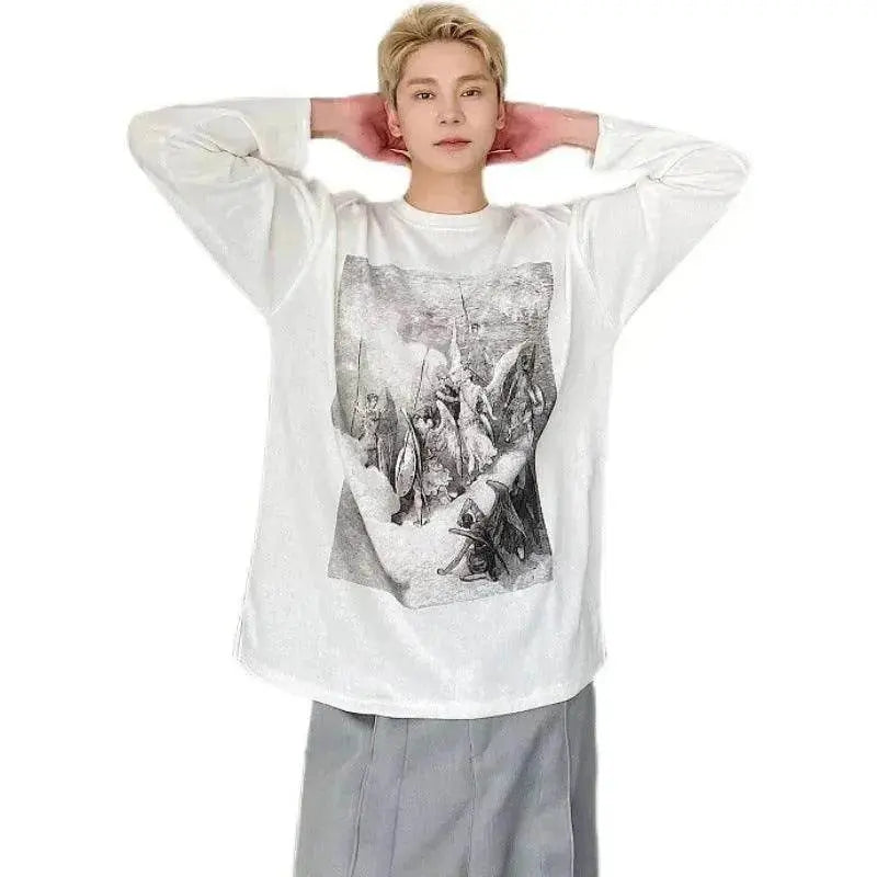 Fashion Painting Printing Long Sleeve Shirt top.