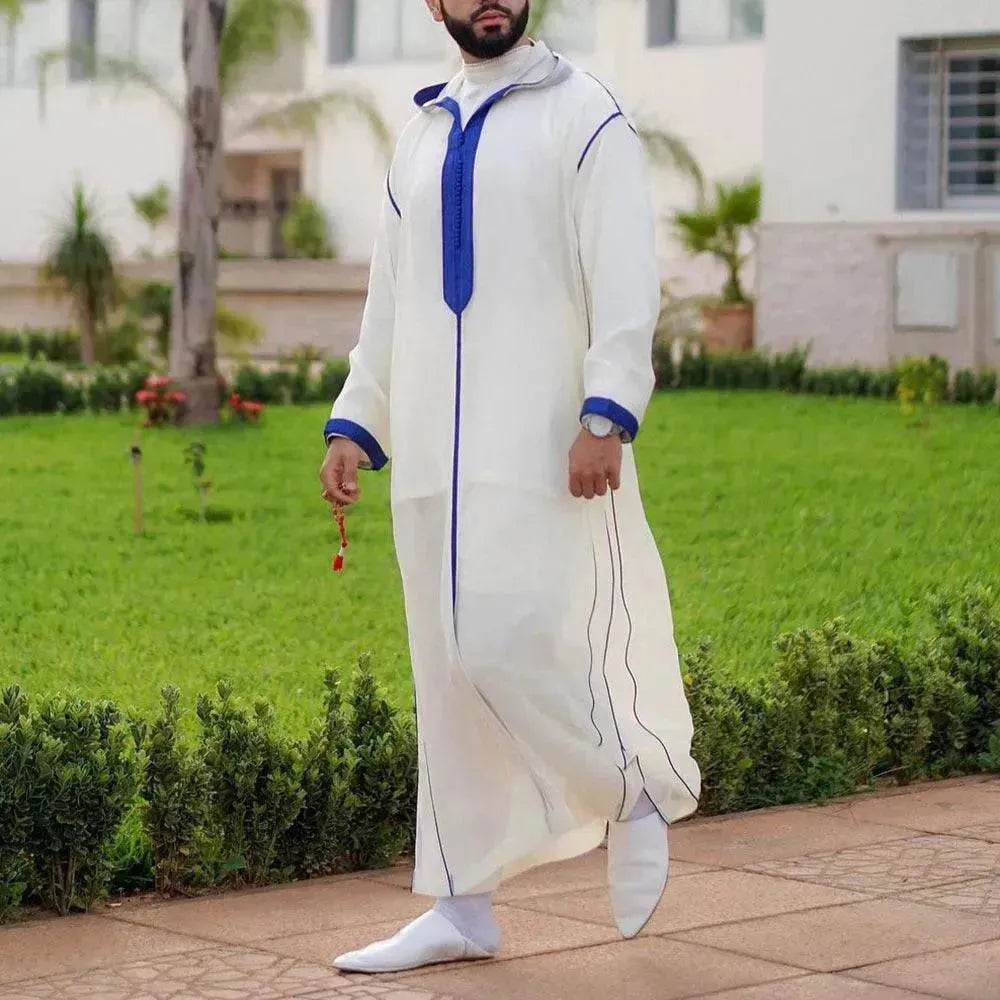 Men's Moroccan Jalabiya Slim-fit White Arab Robe