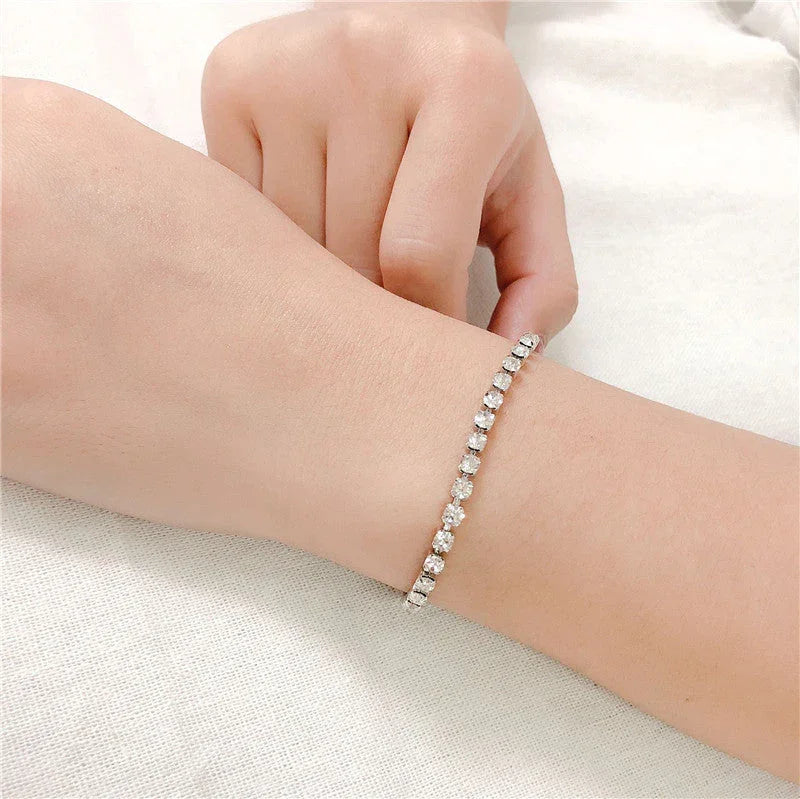 Full Diamond Crystal Bracelet Round Zircon - 2.5mm Single Row
