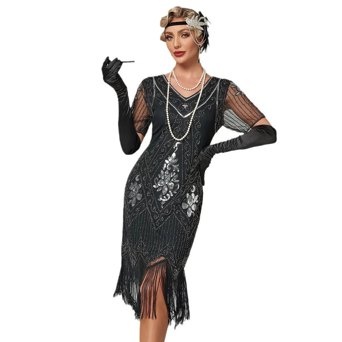Handmade Embroidery Beads Sequin Tassel Fringed Dress