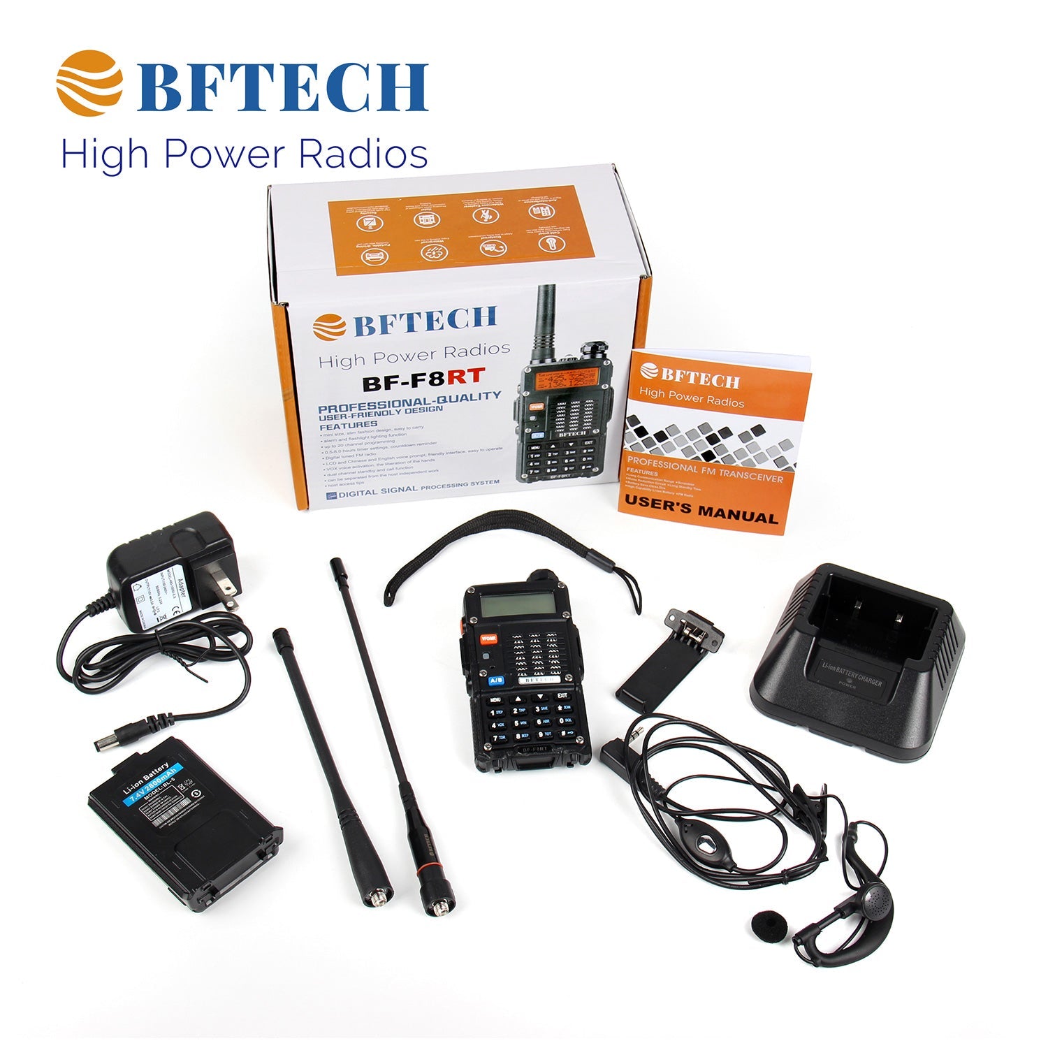 BFTECH BF-F8RT(UV-5R 4rd Gen, Model:UV-5X) 8-Watt Dual Band Two-Way Radio With high gain na-772r stretchable antenna