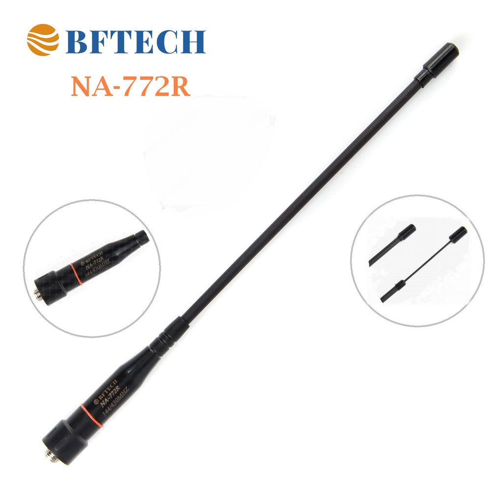 bftech na-772 r adjustable max 14-inch dual band antenna (144/430mhz) sma female high gain handheld antenna
