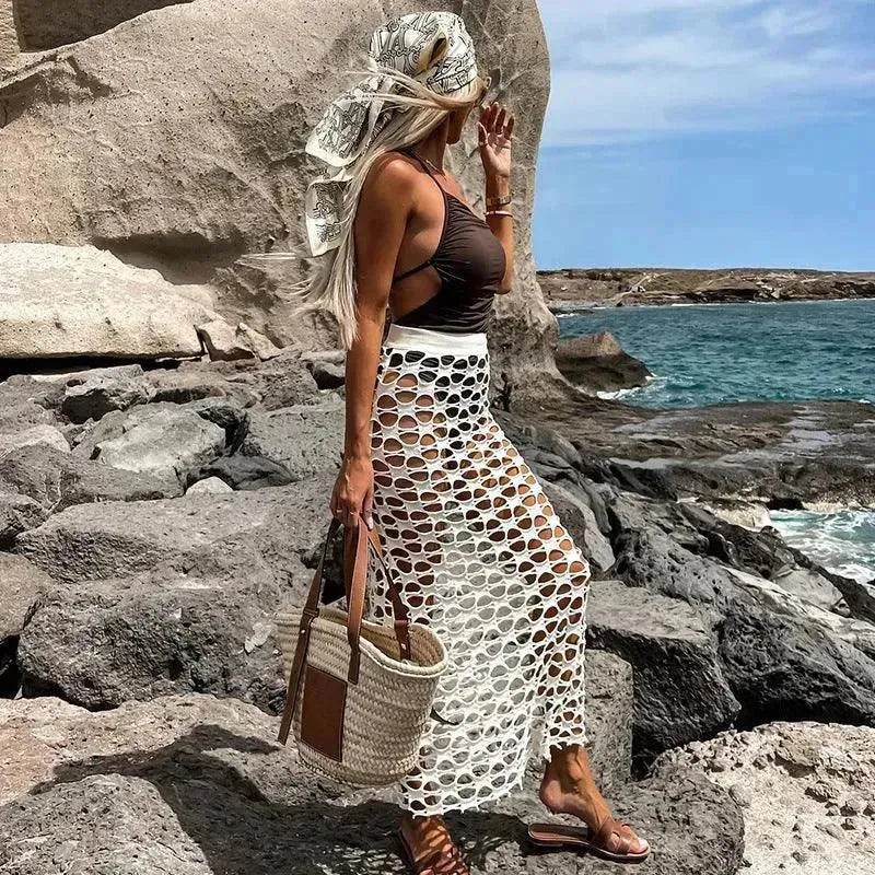 Leisure Vacation Pure Color Bikini Swimsuit Outwear Skirt