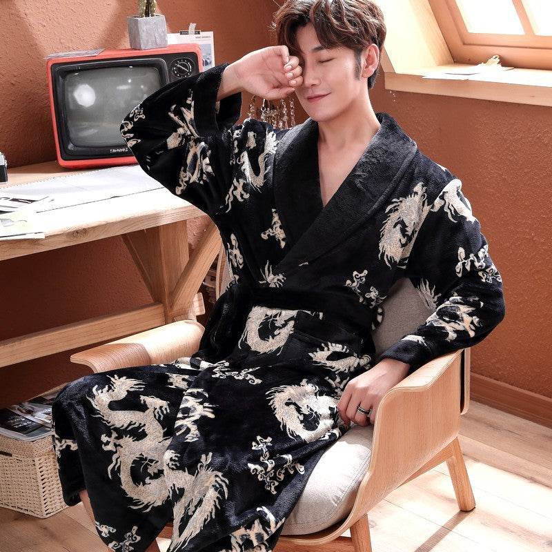 Men's Nightgown – Thick Rabbit Hair Fabric for Winter Comfort