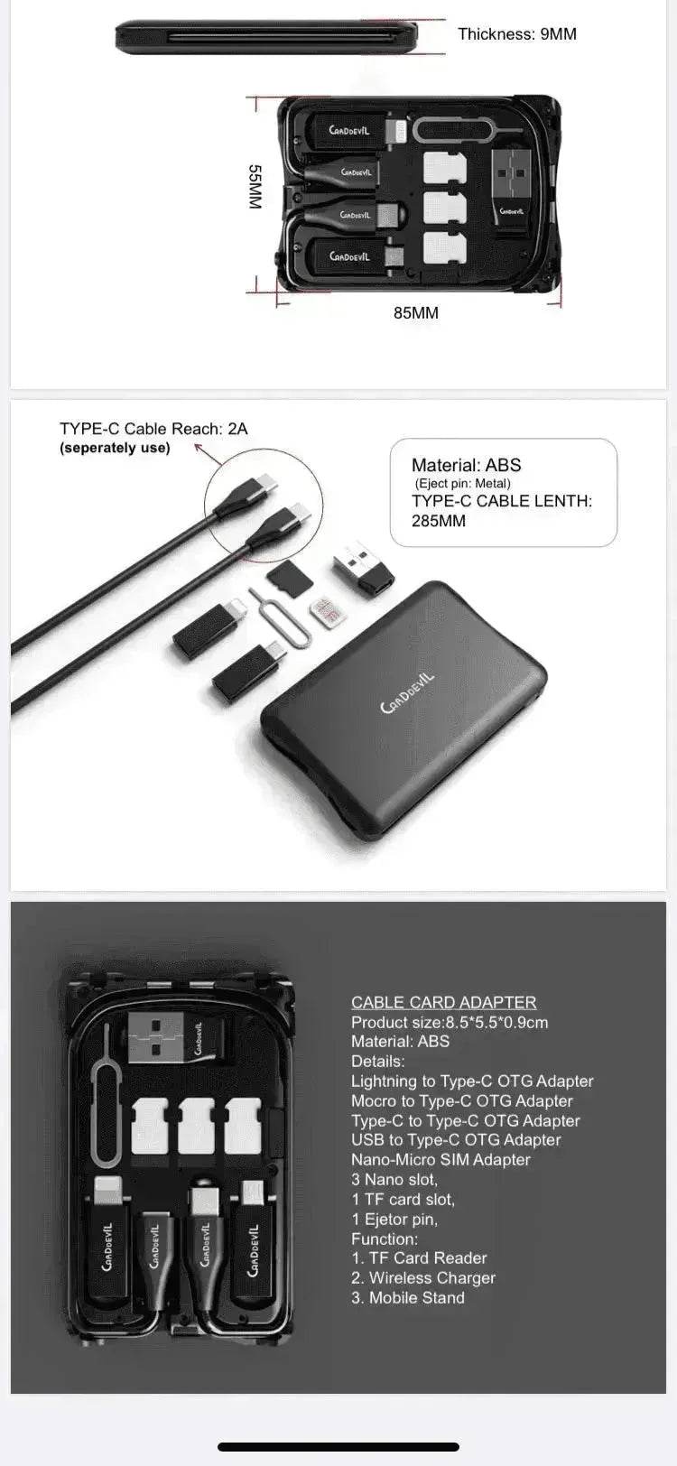 Multifunctional Travel Survival Card All in One Data Cable