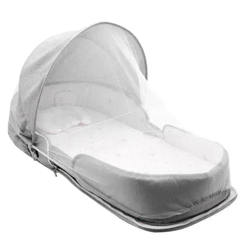 Foldable Newborn Baby Crib – Portable Travel Cot with Mosquito Net & Cotton Cushion