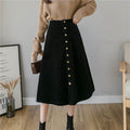 Retro Button A-line Fashion flared Corduroy Midi Skirt