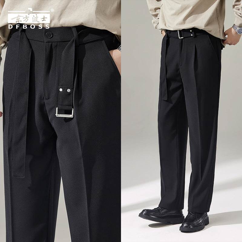 Detachable Belt Draping Wide-leg Suit Chinos Trouser For Men