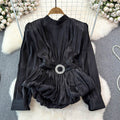 Elegant Luxury French Style High-grade waist belt lantern sleeve Niche Blouse top for Women