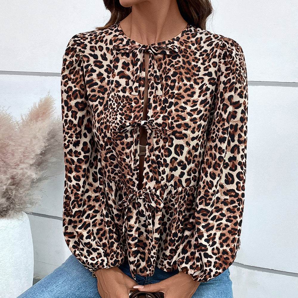 Casual Loose Lantern sleeve Buckle blouse Top For Women