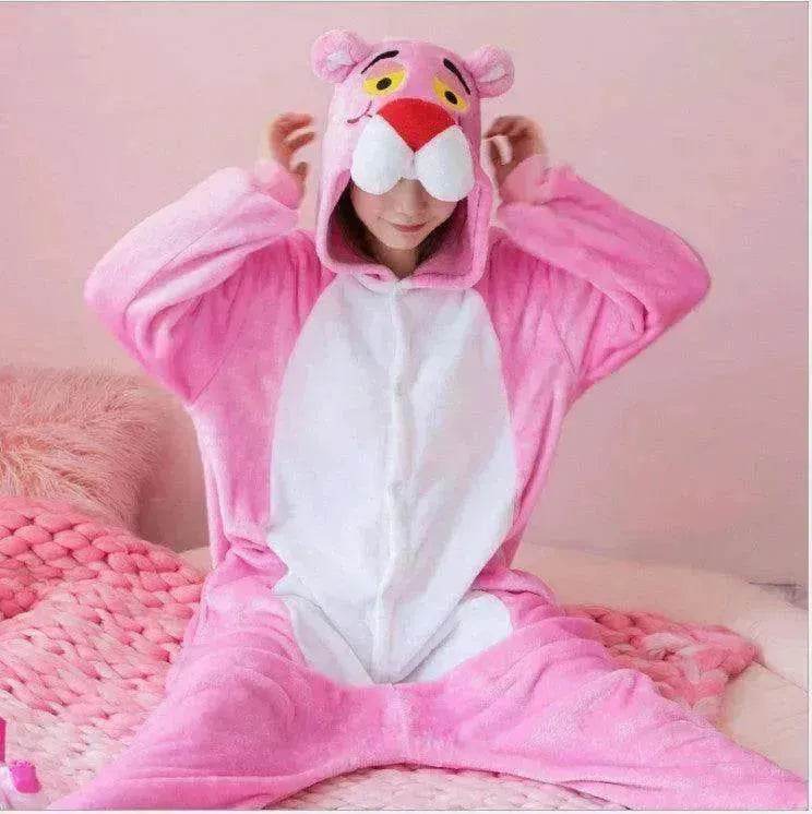 Pink cartoon one-piece pajamas