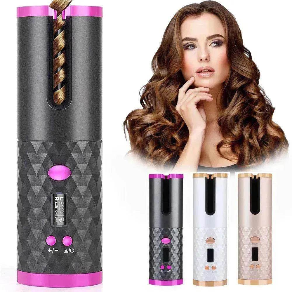 Portable LCD Hair Curler: Rechargeable, Ceramic, Auto Rotating