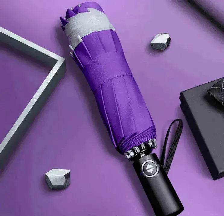 Portable Windproof Umbrella, 10Ribs Auto Close, Reflective for Safety