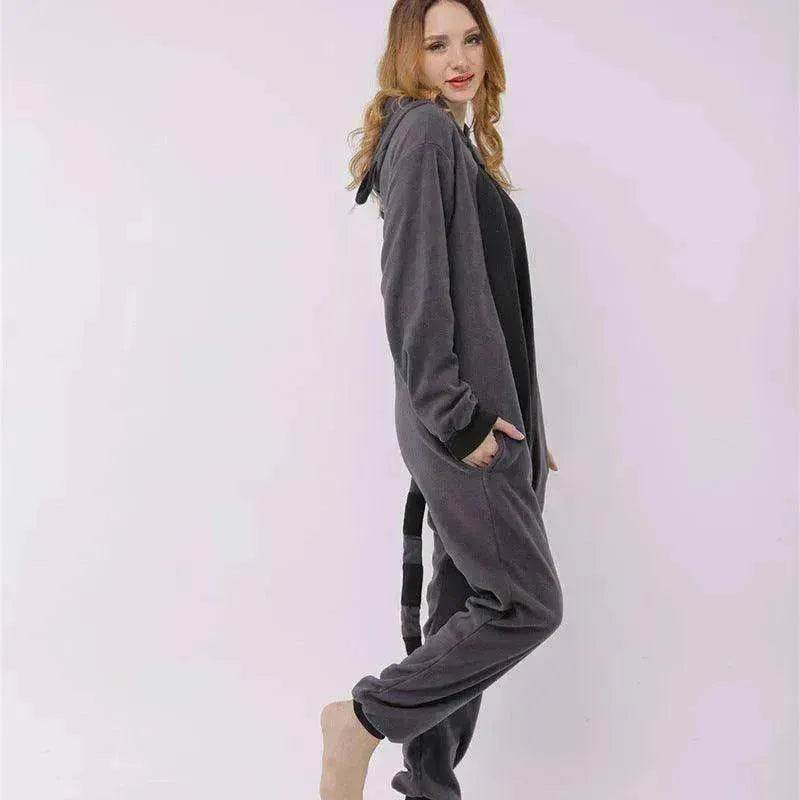 Raccoon cartoon animal one-piece pajamas polar fleece material