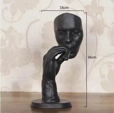 Retro Meditators Abstract Sculpture Man Smoking Cigar Face Statue.