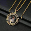 Round Diamond Sun Flower Frame Couple Commemorative Necklace