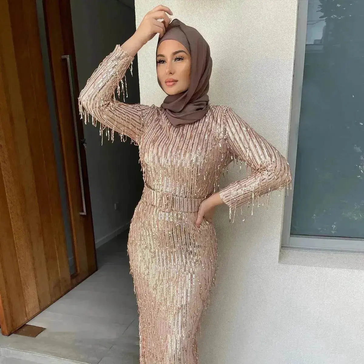 Sequin Tassels Slim-fit Dress Arab  Dress