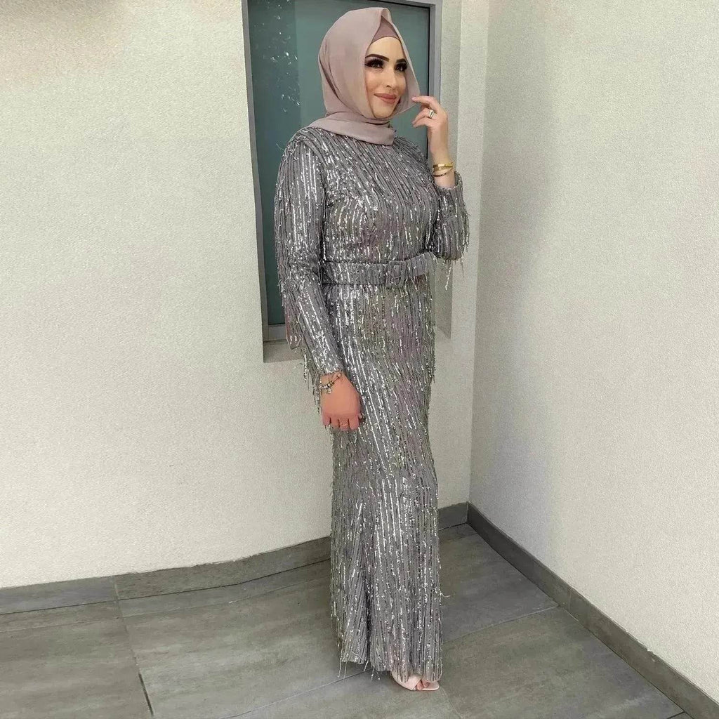 Sequin Tassels Slim-fit Dress Arab  Dress