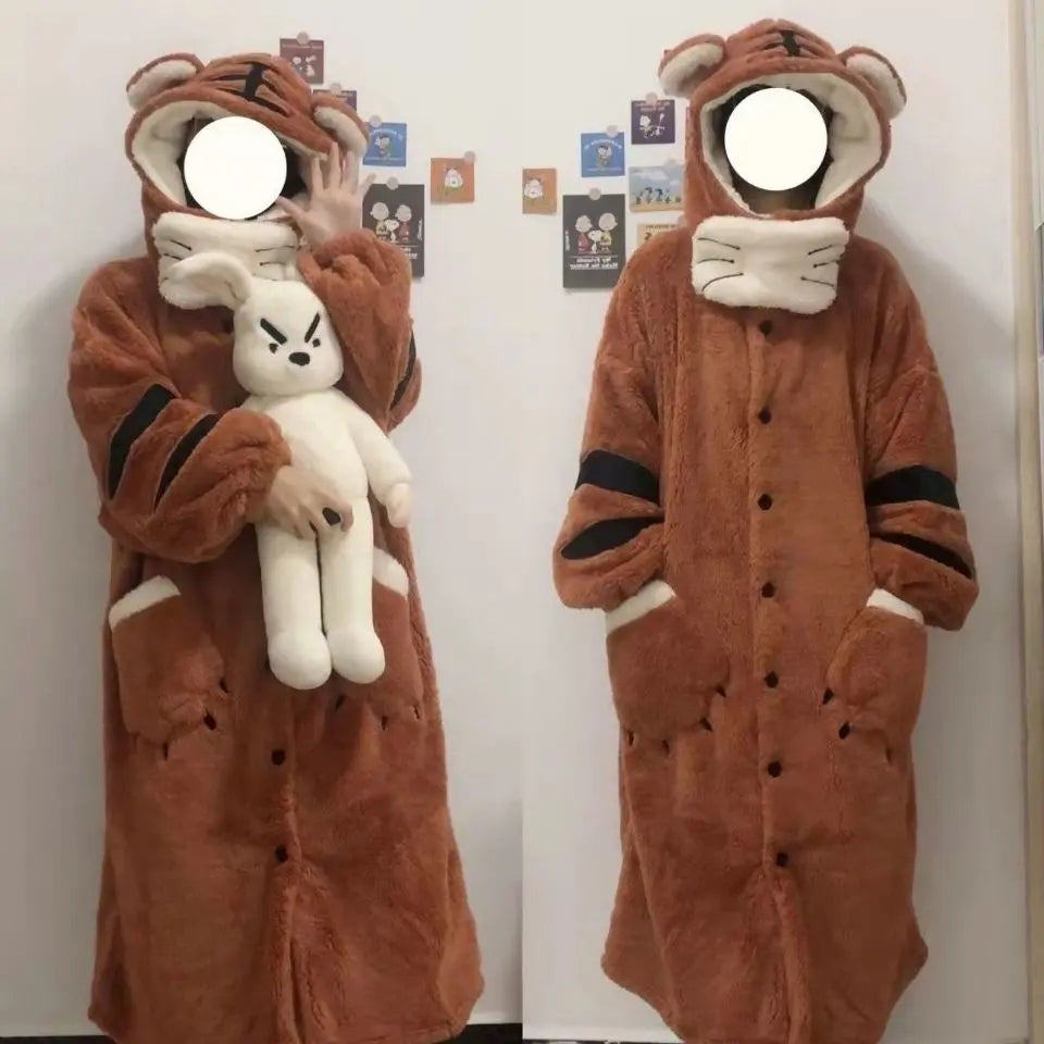Soft Girl Pajamas Cute Little Tiger Flannel Pajamas For Women