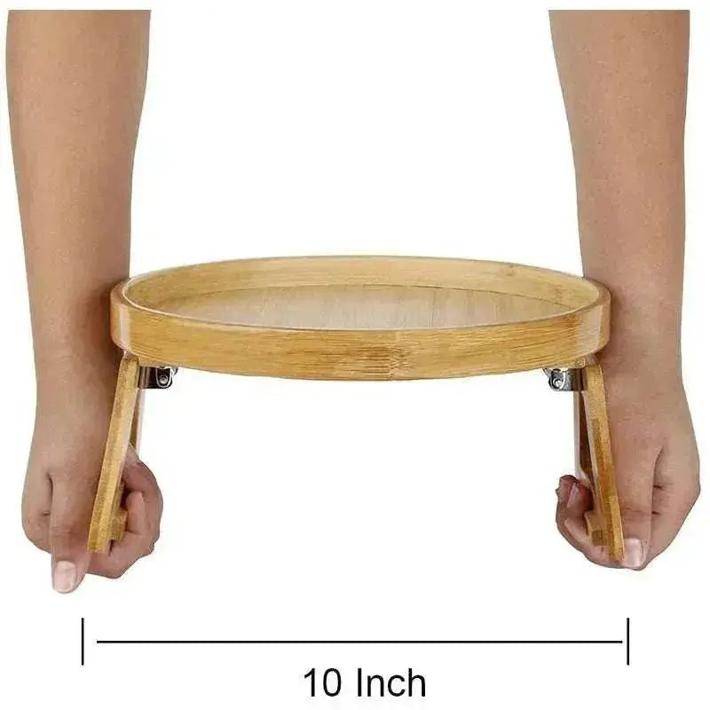 Solid Wood Round Storage Bamboo With Legs Sofa Arm Foldable Tray Table